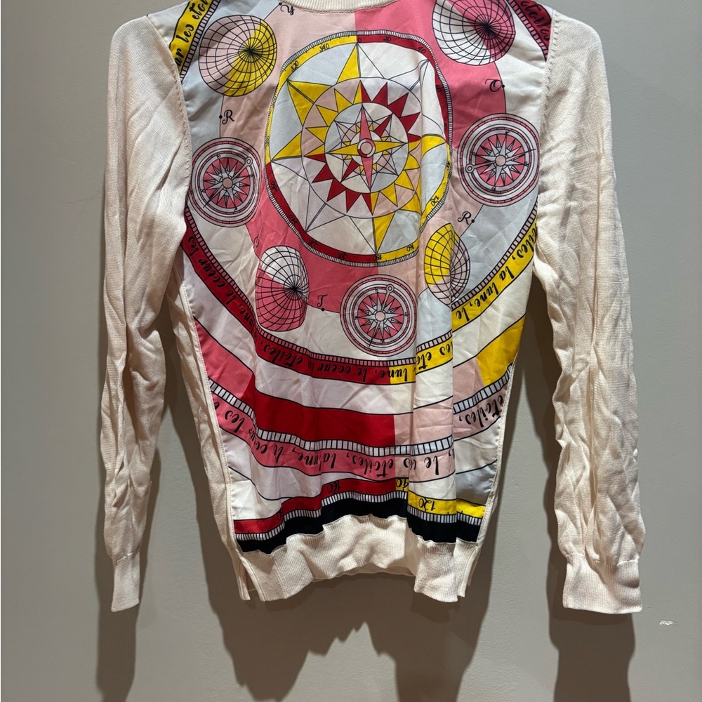 Geometric Print Long Sleeve Top - Pink, Yellow, Cream